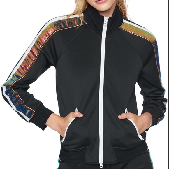 Pam Gela Sequin Stripe Zip Front 
